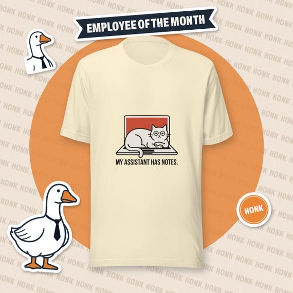 My Assistant Has Notes Cat tee - front view